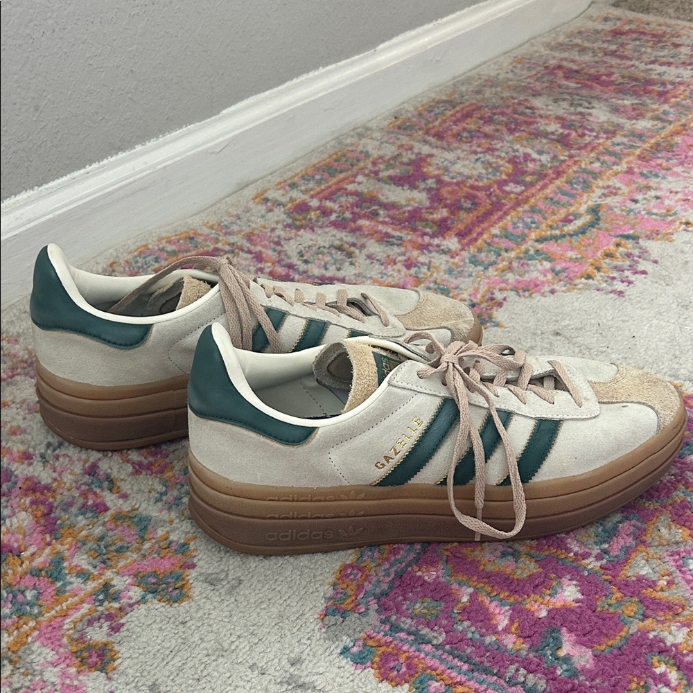 Adidas Gazelle Bold Sneakers in Cream and Green
